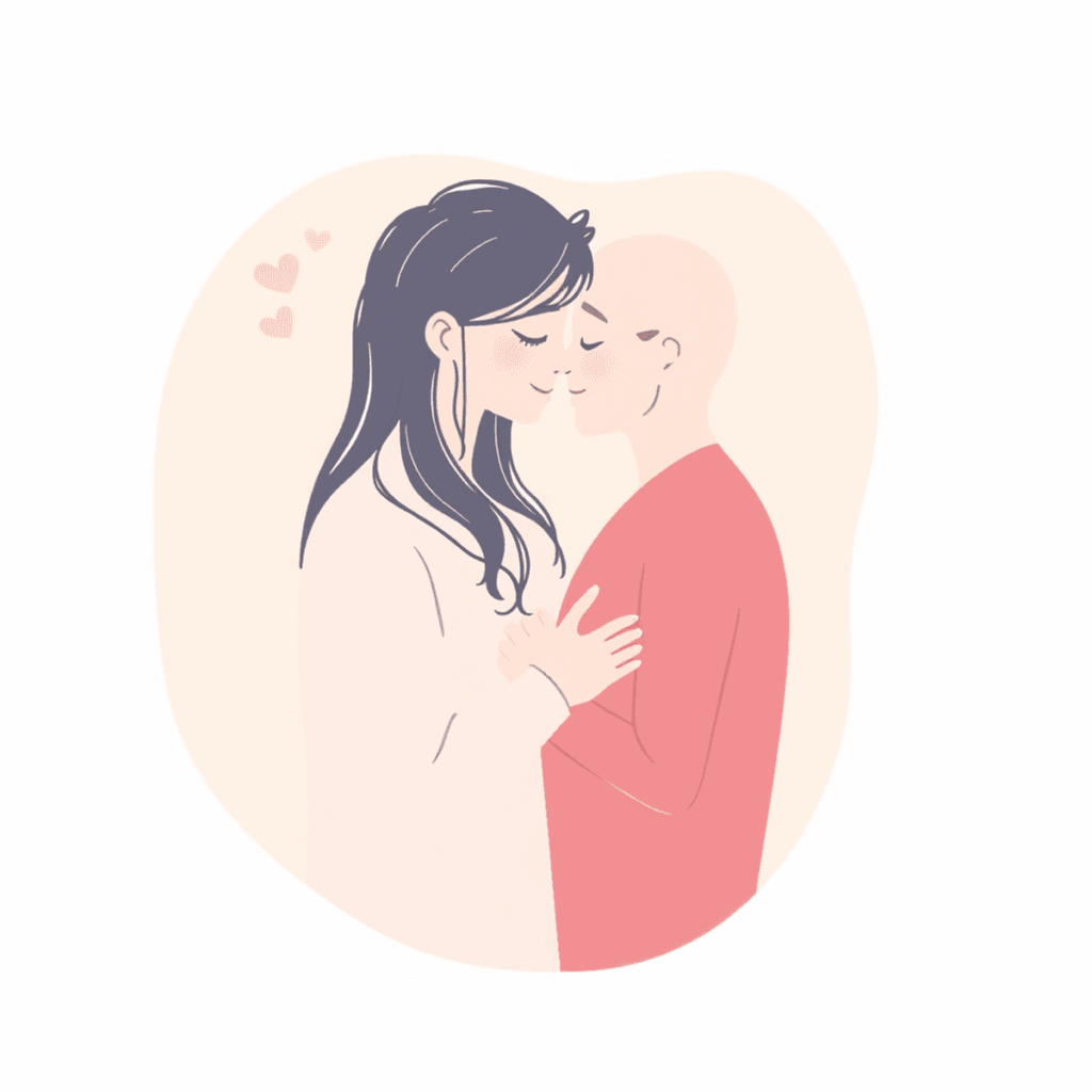 Abstract illustration with soft shapes and gentle colors symbolizing intimacy, trust, and care in adult relationships.