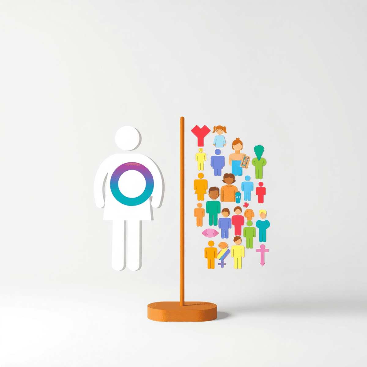 Illustration with male and female icons on one side and colorful diverse gender symbols on the other, set against a clean, modern background.